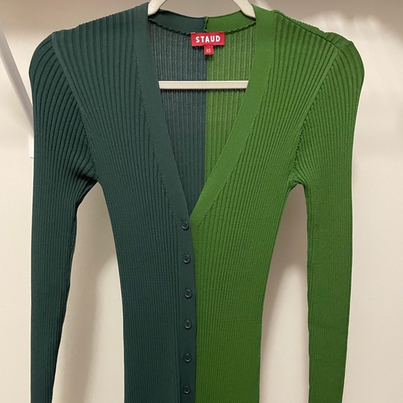 STAUD Shoko two tone Cardigan Sweater Dress in Green - Picture 4 of 9